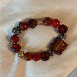 Cookie Lee Red Brown Silver Stretch Bracelet with Beads One Size Fits Most
